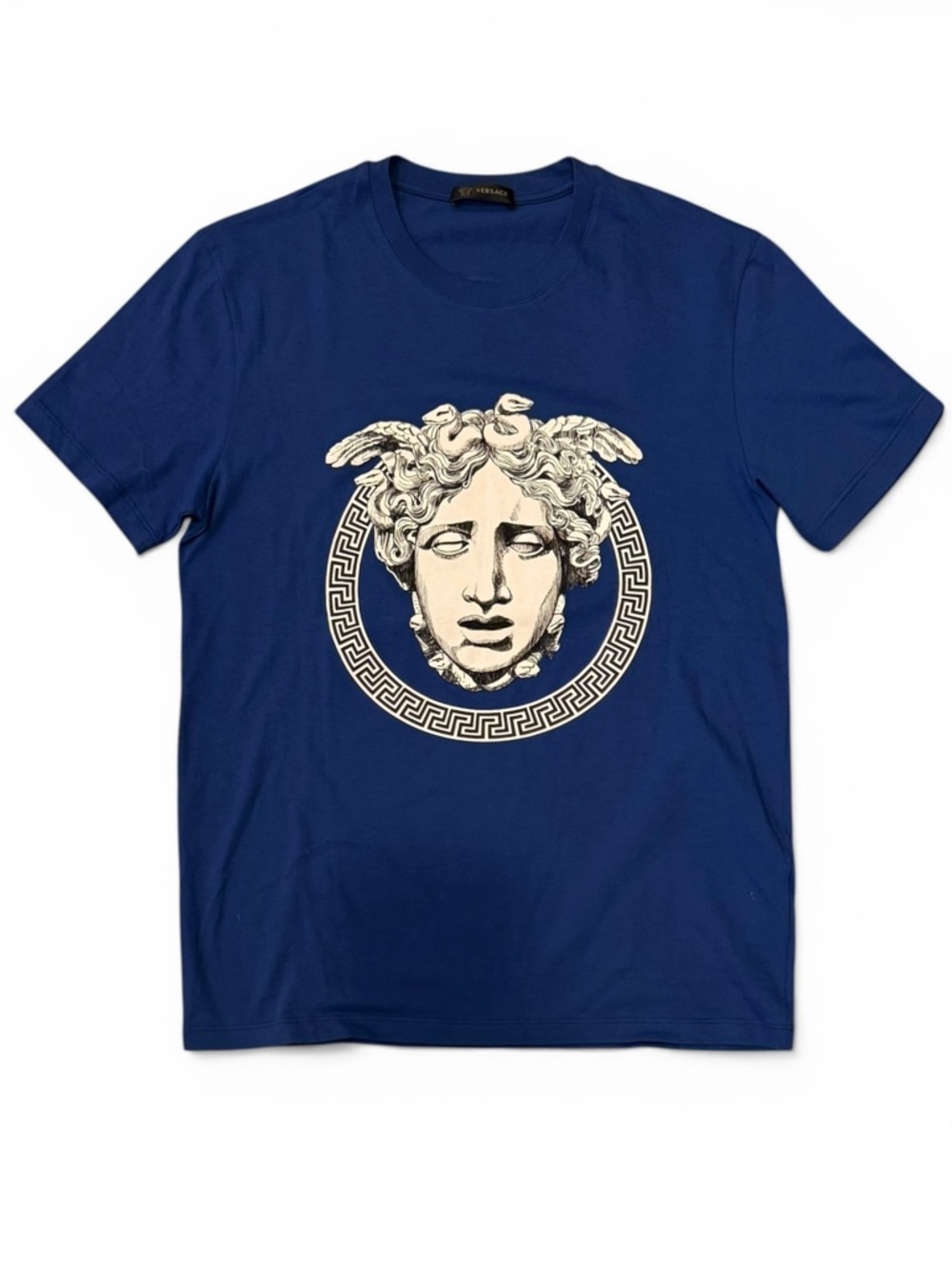 Versace Medusa Greek Key Graphic Tee Royal Blue Size XS